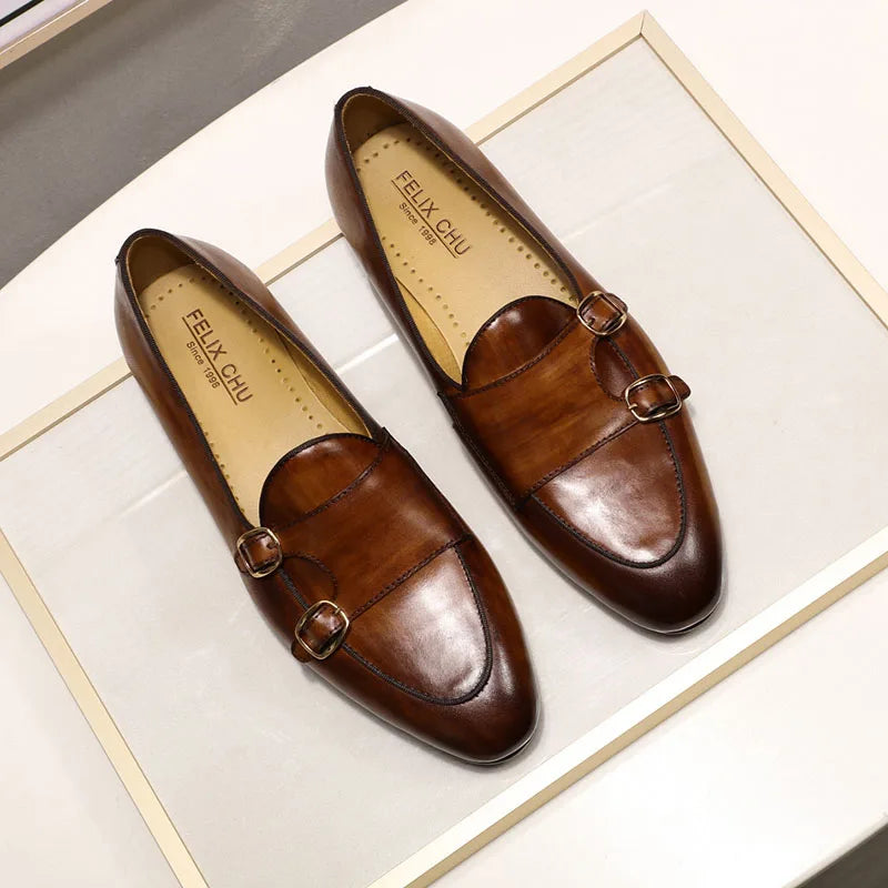 Leather Monk Strap Loafers