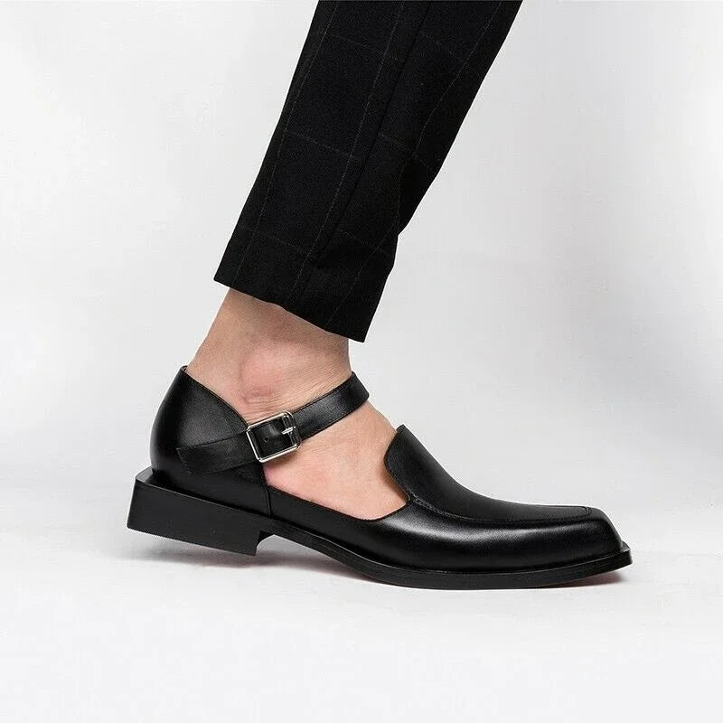 Men's Black Buckle Strap Shoes