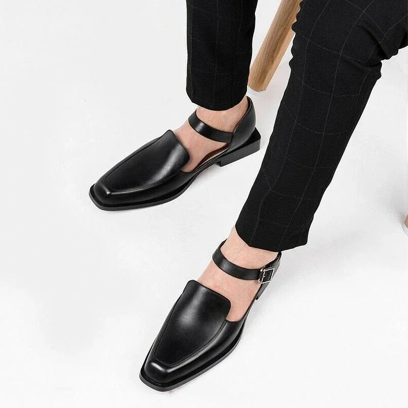 Men's Black Buckle Strap Shoes