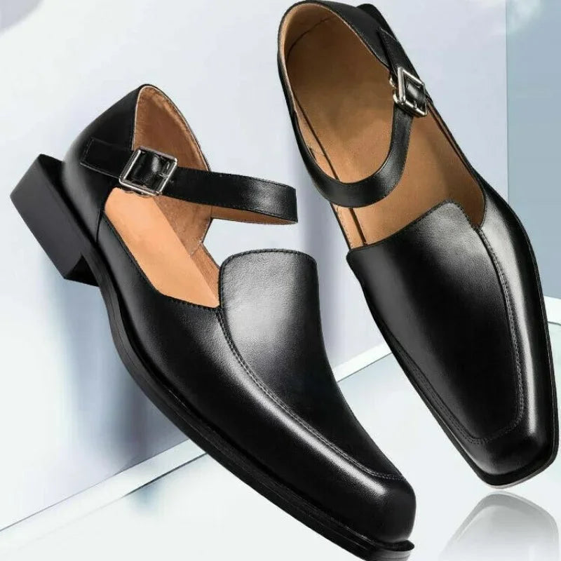 Men's Black Buckle Strap Shoes