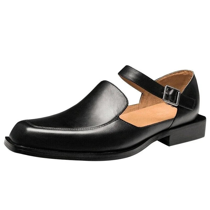 Men's Black Buckle Strap Shoes